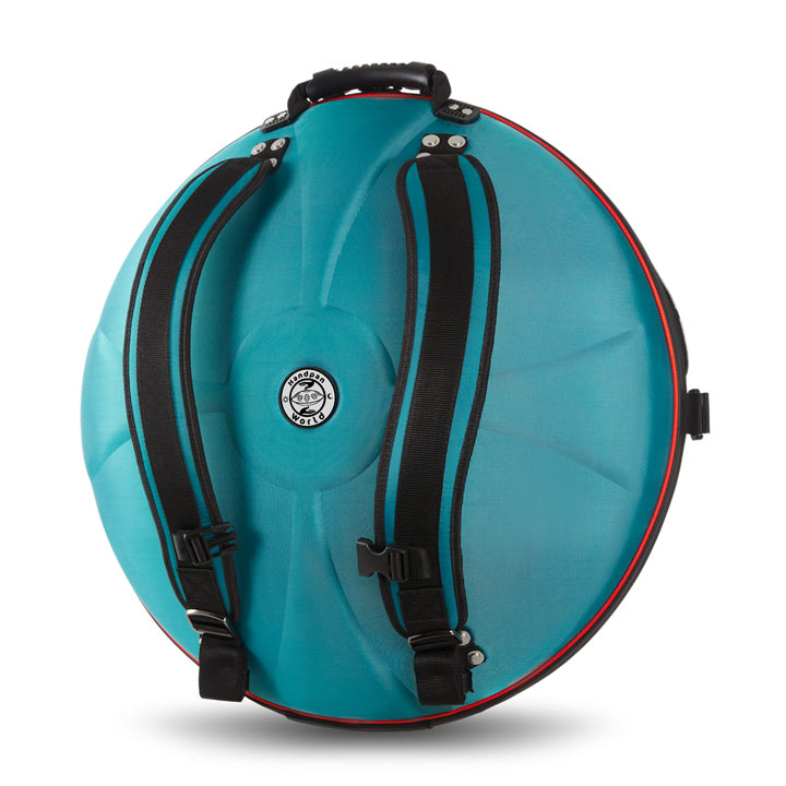 Handpan Hardcase - Evatek Pro in der Farbe bluemoon türkis. Ansicht von hinten vor einem Weißen Hintergrund