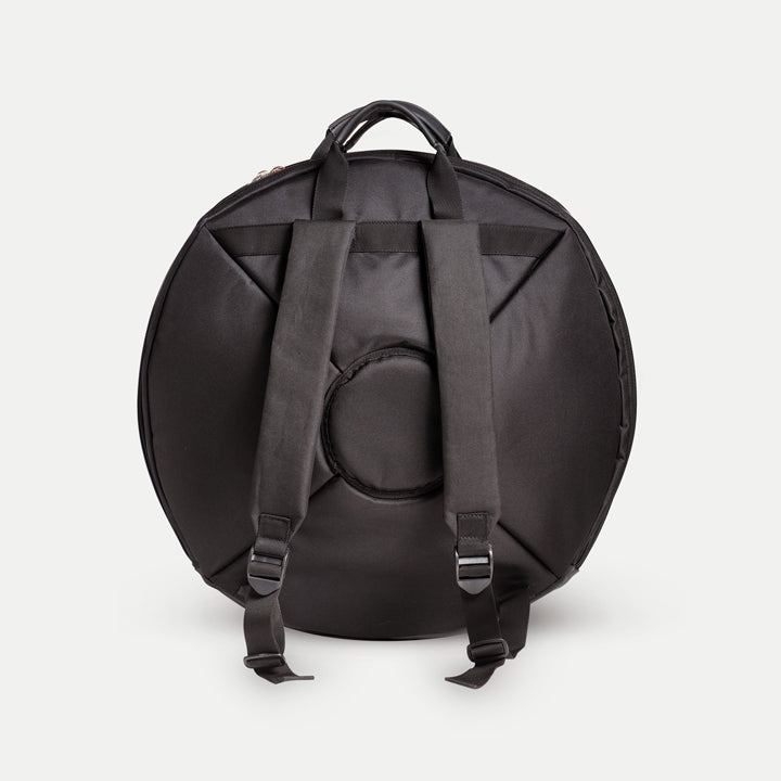 Schwarzes Handpan Softcase Rucksacktasche mit Trägern - Rücken Ansicht vor weißem Hintergrund. Online bestellen bei Handpan.World