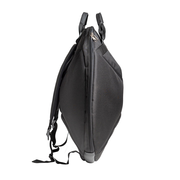 Seitenansicht Schwarzes Handpan Softcase Rucksacktasche mit Reißverschluss und Tragegurten