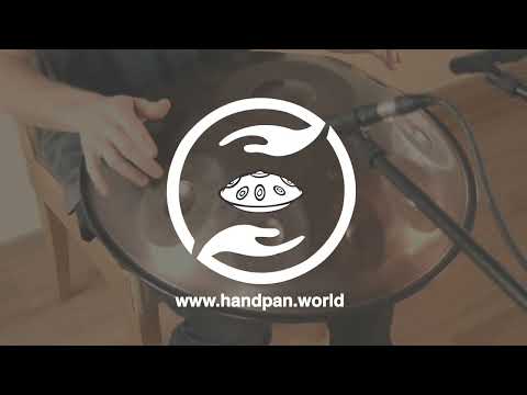 Handpanspieler spielt eine Extended Handpan / Pantam: C# Kurd 12 aus Edelstahl. Es ist eine Nahaufnahme der Ufo-Artigen Instruments zu sehen  